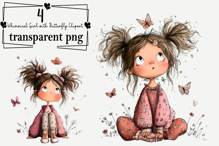 Whimsical Girl Butterfly Clipart Watercolor PNG