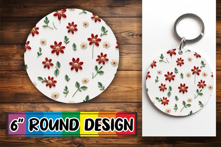 Floral 3D Embroidery Sublimation Circle - Chic Keychain