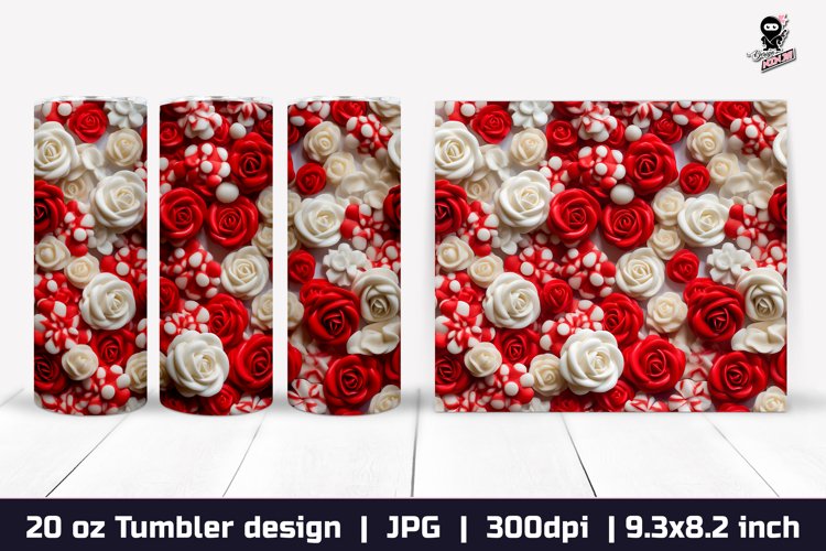 3d Flowers Tumbler, Roses Tumbler Sublimation Wrap example image 1