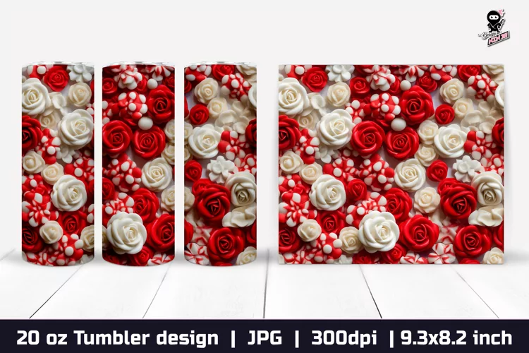 3d Flowers Tumbler, Roses Tumbler Sublimation Wrap