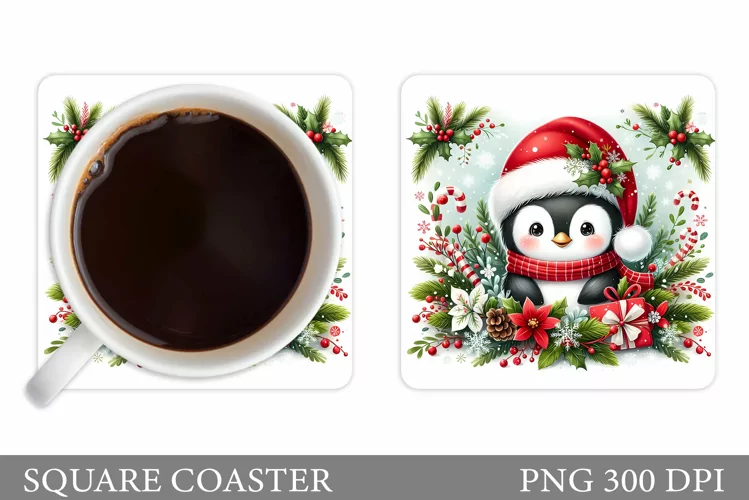 Cute Penguin Coaster Design. Christmas Coaster Sublimation