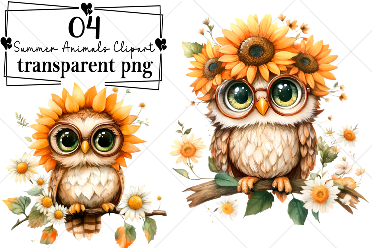 Whimsical Summer Animals Clipart Watercolor PNG