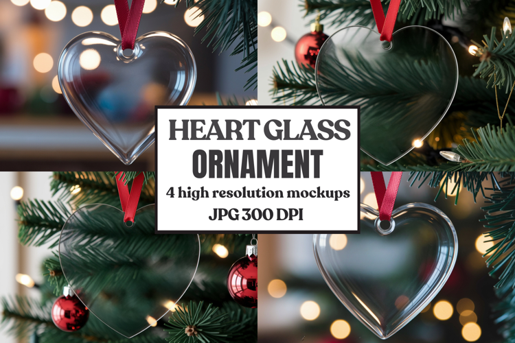 Christmas Heart Glass Ornament Mockup | Hanging Holiday Orna