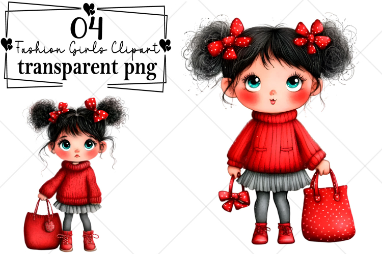 Whimsical Fashion Girls Clipart Watercolor PNG