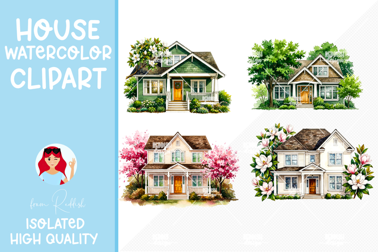 4 Cozy Watercolor House Clipart