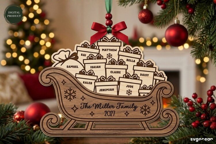 Santa Sleigh Ornament Laser Cut | Glowforge | SVG example image 1