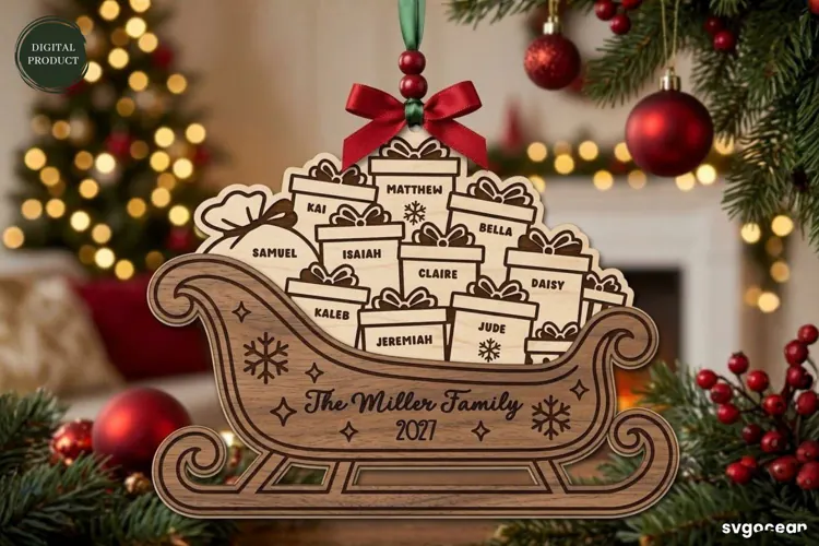 Santa Sleigh Ornament Laser Cut | Glowforge | SVG