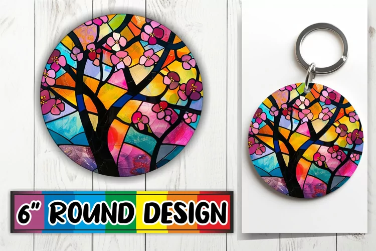 Colorful Tree Round Design Stained Glass