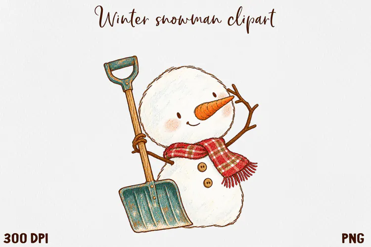 Cute Winter Snowman Clipart, Cozy Christmas Snowman PNG.