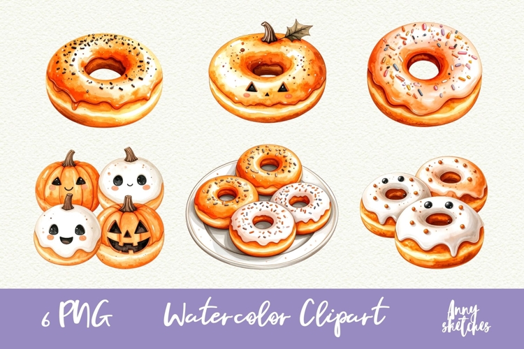 6 Donuts PNG Halloween Ghost Cafe Clipart Sublimation