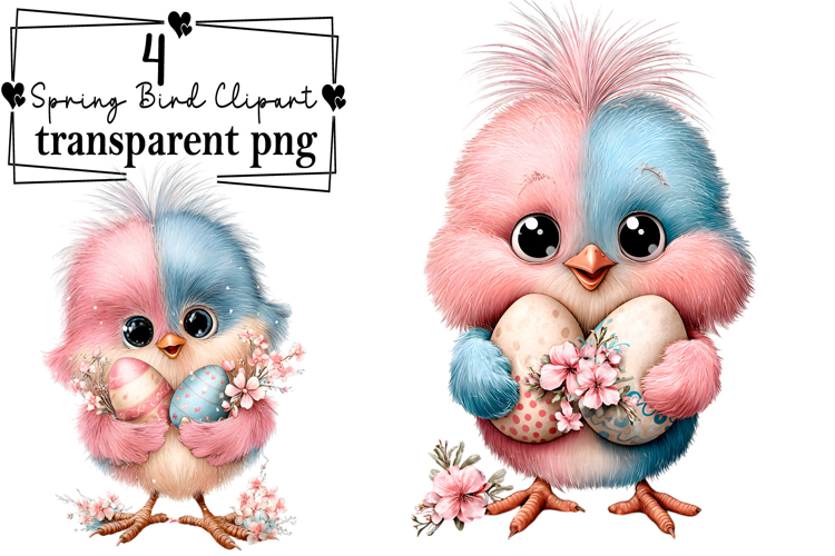 Whimsical Spring Bird Clipart Watercolor PNG example image 1