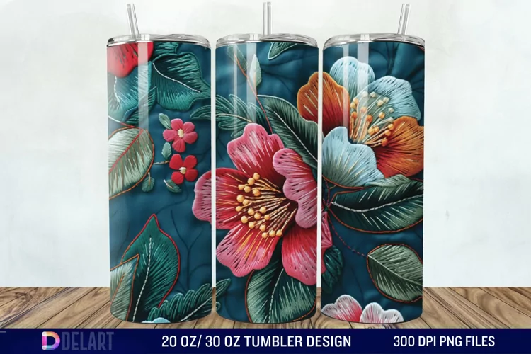 3D Embroidery floral Tumbler Wrap