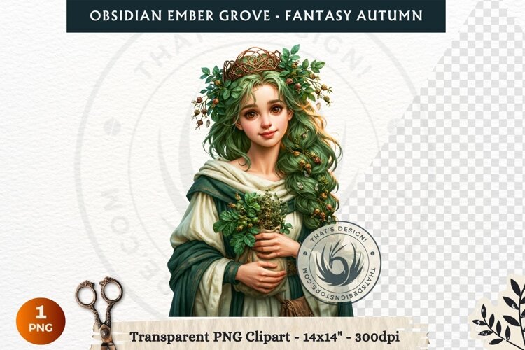 Dark Autumn Fantasy Clipart PNG for RPG Obsidian Ember Grove example image 1