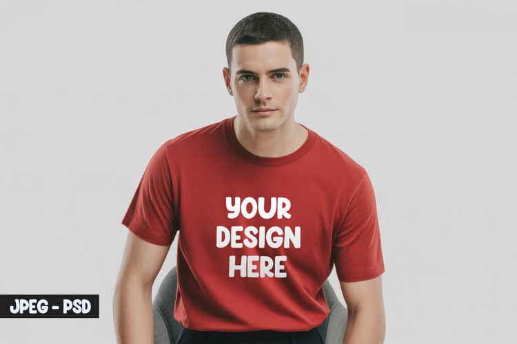 Red T-Shirt PSD Mockup Studio Front