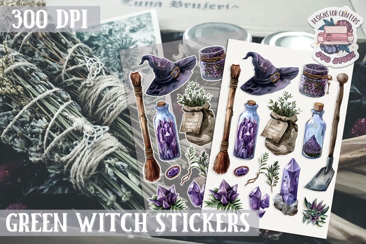 Witch sticker Sheet Green Magic Props Spell Herbs Halloween