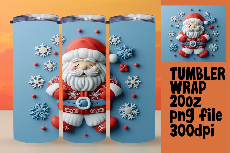 20oz Tumbler Wrap Sublimation 3D Santa Claus Winter