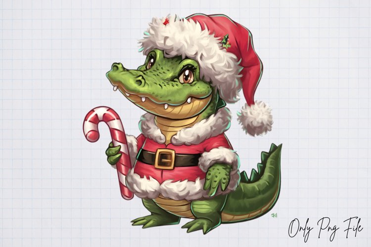 Watercolor Christmas Crocodile Clipart PNG