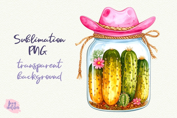Pickle Jar Pink Cowboy Kawaii Cactus Sublimation Design