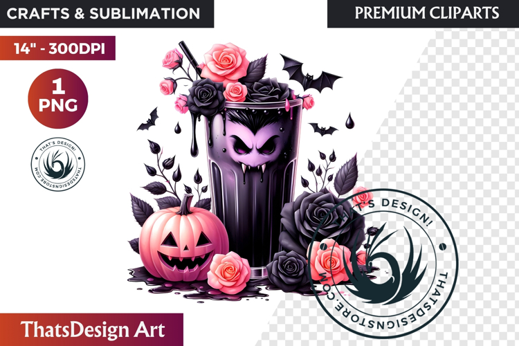 Pastel Goth Halloween Drinks - Kawaii Spooky Clipart PNG
