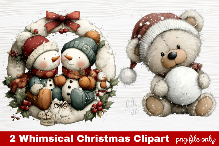 2 Whimsical Christmas Clipart | Cute Holiday PNG Set