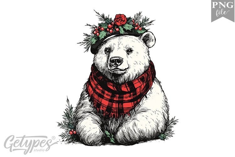 Christmas Bear Clipart Design - High Quality 300 Dpi