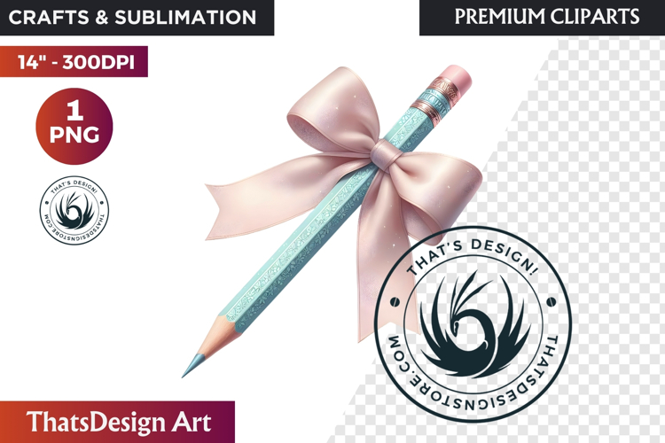 Pastel Coquette Pencil bow Clipart Girly School Supplies