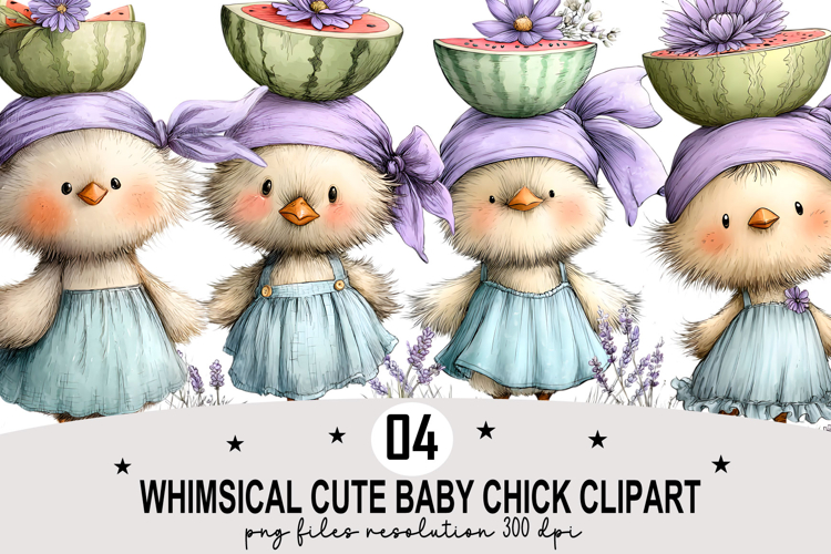 whimsical cute baby chick clipart Watercolor PNG example image 1