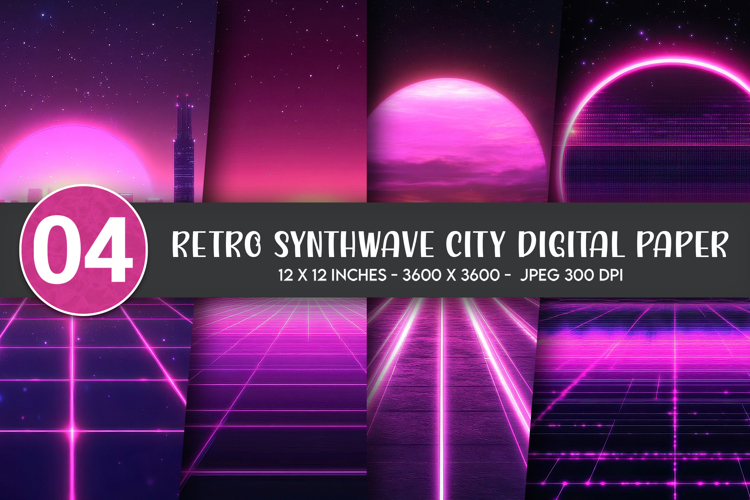 Retro Synthwave City Digital Paper