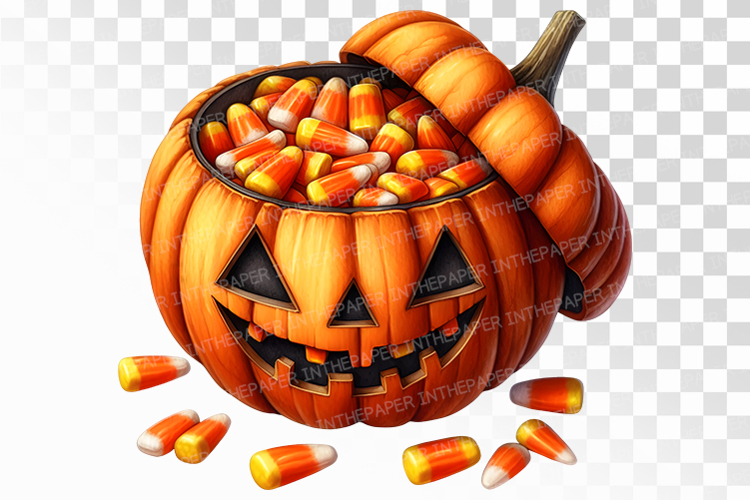 Jack O Lantern Bowl With Candy Corn PNG
