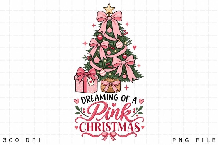Dreaming Of A Pink Christmas PNG Sublimation Design example image 1