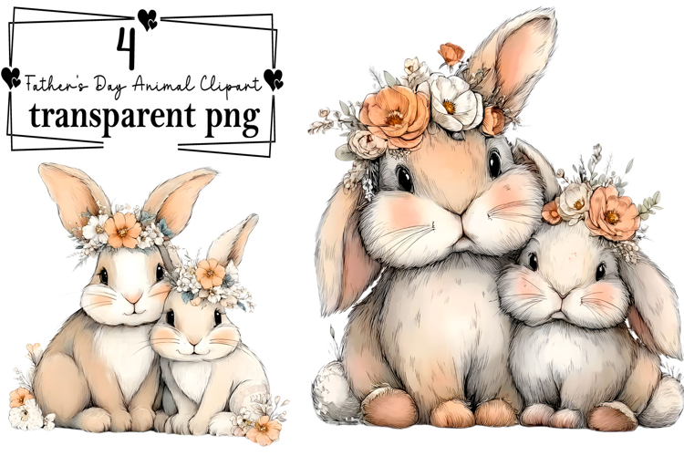 Whimsical Father’s Day Animal Clipart Watercolor PNG example image 1