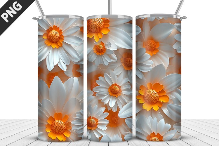 3D Daisy Flowers 20oz Tumbler Wrap | Sublimation Design