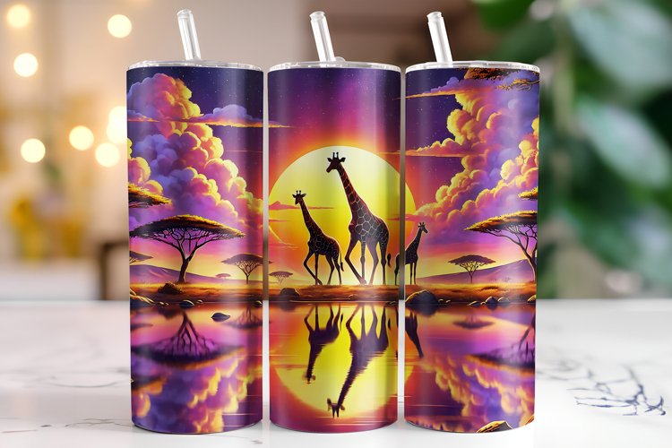 Sunset & Giraffe Tumbler Wrap | Sublimation | Tumblers example image 1
