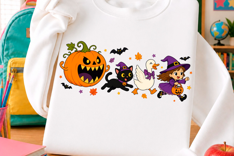 Cute Halloween Witch Pumpkin Cat T Shirt Design
