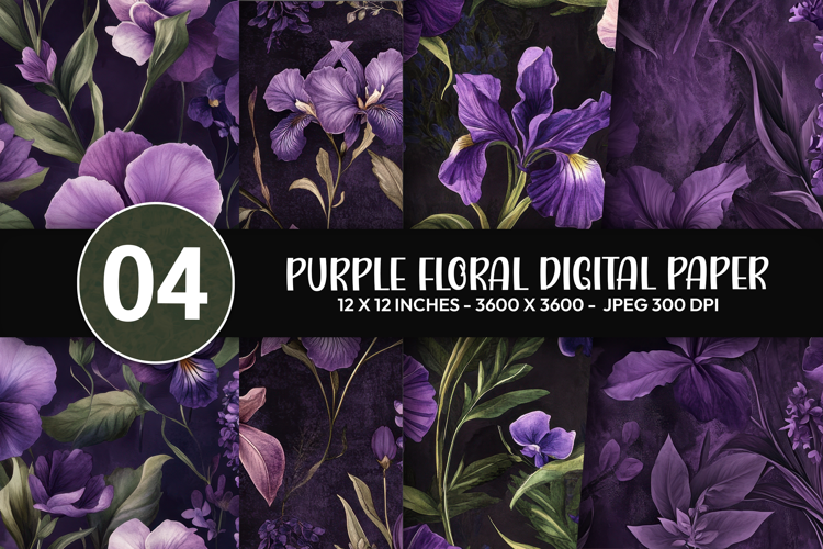Purple Floral Digital Paper