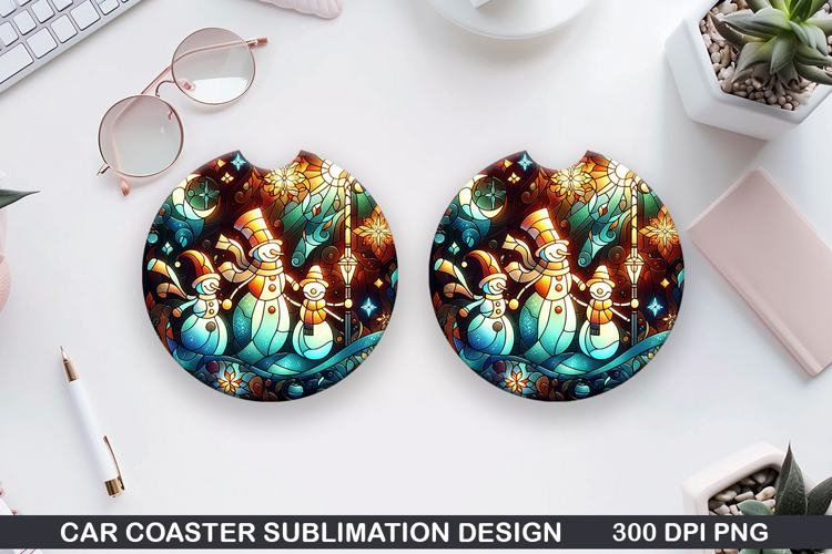 Snowman Car Coaster Sublimation|Christmas Coaster PNG Design