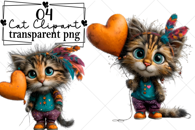 Whimsical Cat Clipart Watercolor PNG example image 1