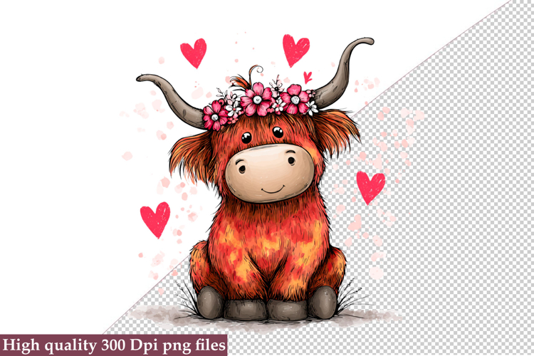 Valentine Highland Cow Clipart Png