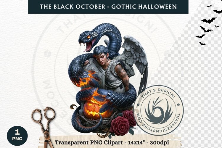 The Black October Gothic Halloween Clipart, Horror character example image 1