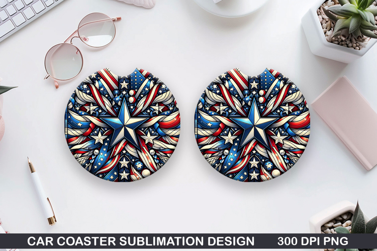 4th Of July Car Coaster Sublimation| 4th Of July Coaster PNG