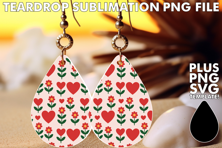 Unique Teardrop Earrings Art PNG, Valentines Pattern