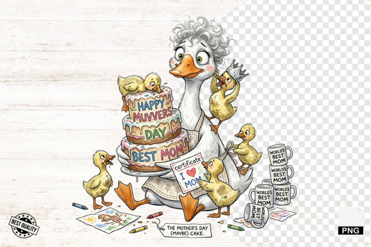 Quirky Whimsical Goose Mom PNG - Mothers Day Clipart