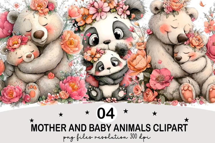 Mother and Baby Animals Clipart Watercolor png