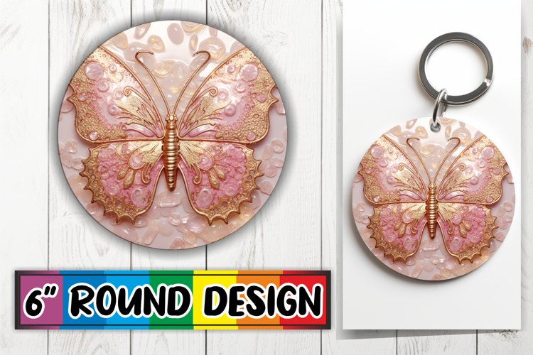 Round Keychain with 3D Butterfly Delight