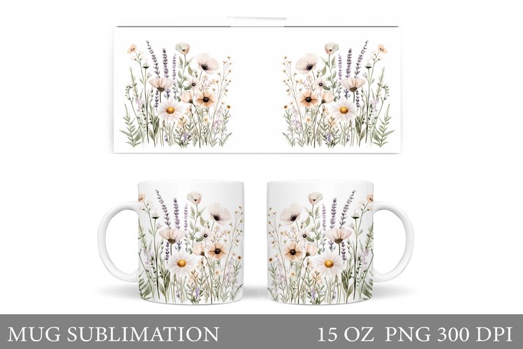Wildflowers Mug Sublimation. Flowers Mug Wrap Design