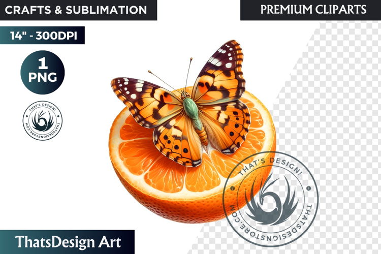 Vibrant Butterfly with Fruit PNG, Tropical Summer Clipart