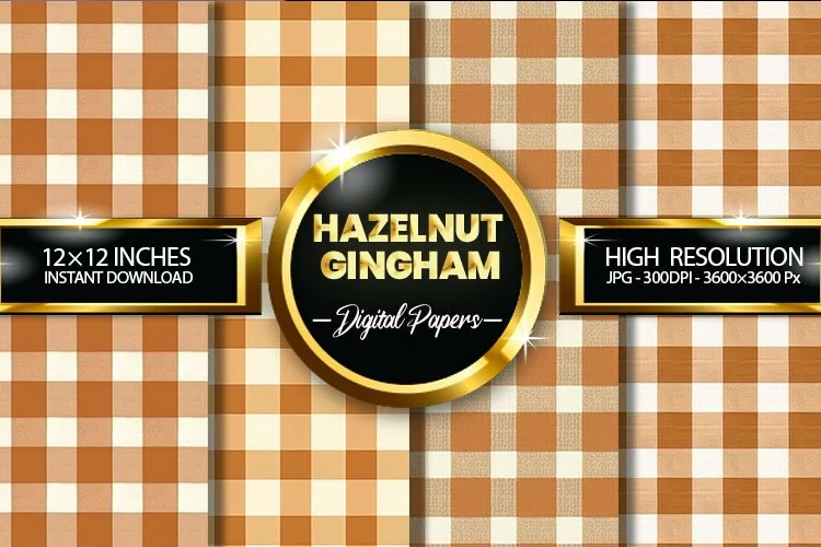 Hazelnut Gingham Digital Papers - 04 Variations