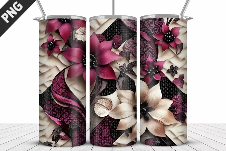 3D Daisy Flowers 20oz Tumbler Wrap | Sublimation Design