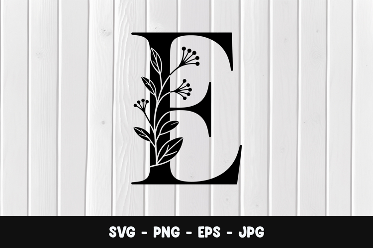Floral Letter E Monogram SVG, PNG