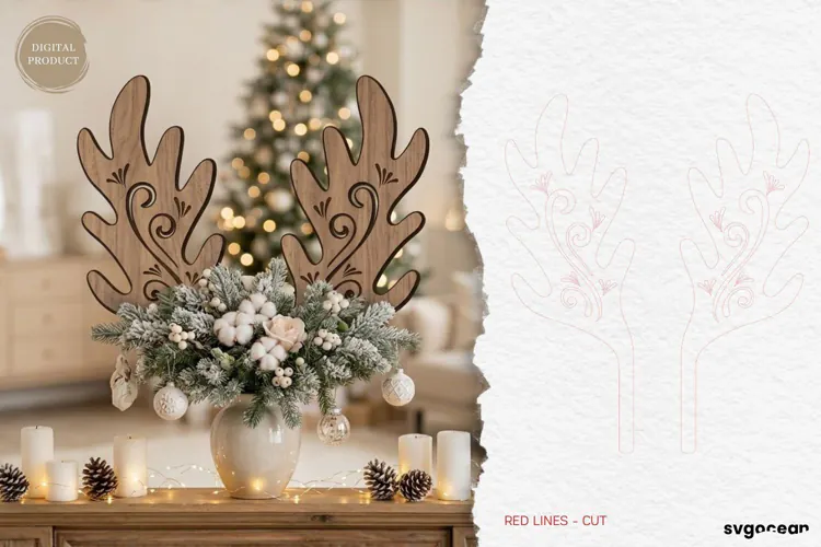 Reindeer Antler Plant Stake Laser Cut | Herb Label | SVG